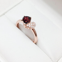 【節日限定 戒指系列】天然石榴石 心型玫瑰金戒指 第2張的照片