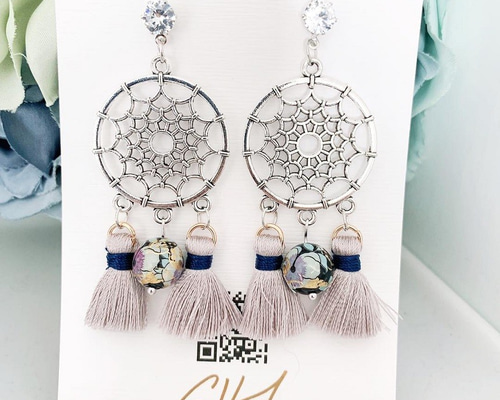 回転耳クリップ】日本玄関付シルバーエスニックサークルビーズタッセル