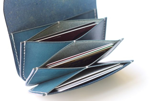 ガバッと開くカードケース『mimosa card case』ブルー 5枚目の画像
