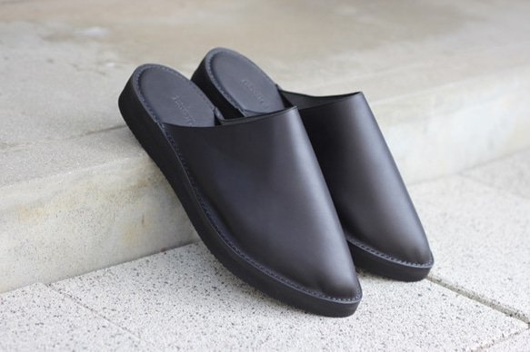 leather slippers sandals  ブラック×Lsize／スリッパ,サンダル,メンズ,レザー,ビブラム 1枚目の画像
