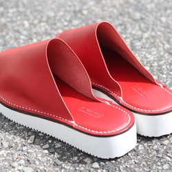 leather slippers sandals  レッド×S size／スリッパ,サンダル,レザー,ビブラム 2枚目の画像