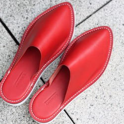 leather slippers sandals  レッド×S size／スリッパ,サンダル,レザー,ビブラム 6枚目の画像