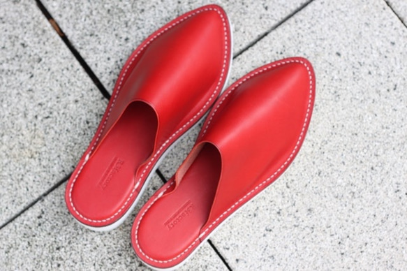 leather slippers sandals  レッド×S size／スリッパ,サンダル,レザー,ビブラム 6枚目の画像