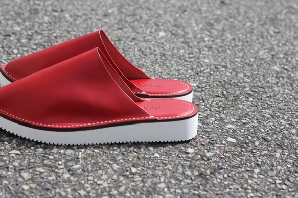 leather slippers sandals  レッド×S size／スリッパ,サンダル,レザー,ビブラム 9枚目の画像