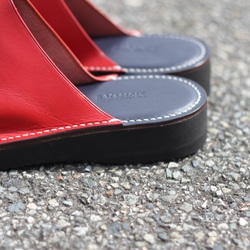 leather slippers sandals  レッド×ネイビー×Lsize／スリッパ,サンダル,レザー,ビブラム 2枚目の画像
