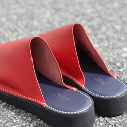 leather slippers sandals  レッド×ネイビー×Lsize／スリッパ,サンダル,レザー,ビブラム 3枚目の画像