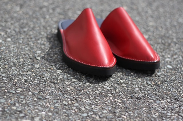 leather slippers sandals  レッド×ネイビー×Lsize／スリッパ,サンダル,レザー,ビブラム 6枚目の画像