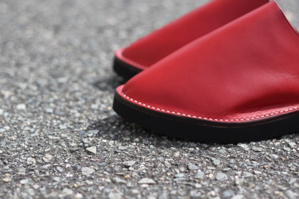 leather slippers sandals  レッド×ネイビー×Lsize／スリッパ,サンダル,レザー,ビブラム 8枚目の画像