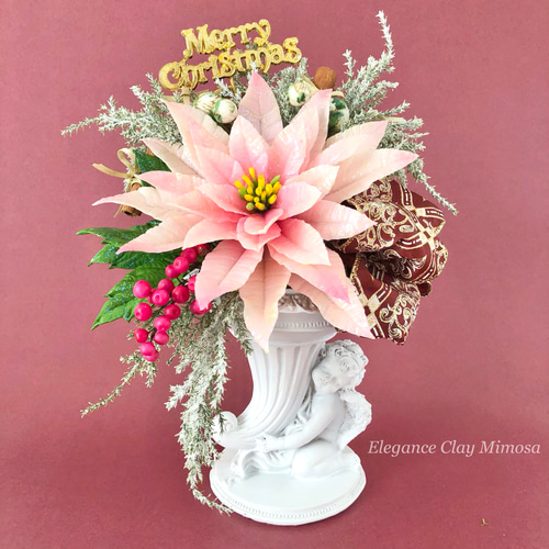 プリンセチアのアレンジメント・天使 アートフラワー Elegance Clay