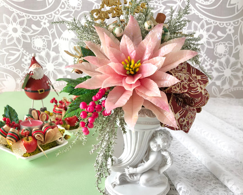 プリンセチアのアレンジメント・天使 アートフラワー Elegance Clay