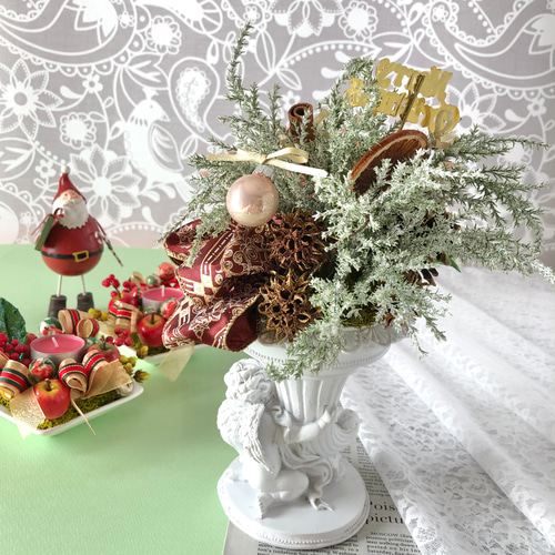 プリンセチアのアレンジメント・天使 アートフラワー Elegance Clay