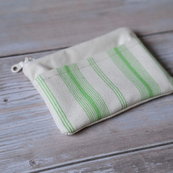 棉布零錢包 // 綠條紋 第3張的照片