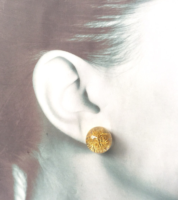 16KGP 金糸華earring/pierce dome 4枚目の画像