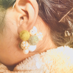 毛氈&amp;珍珠耳鉤✳︎綠色 第5張的照片