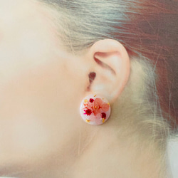 【Creema獨家】16KGP繡球花*圓形穿孔/耳環粉色 第3張的照片