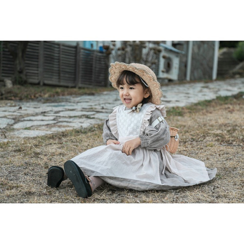 ナチュラル エプロンワンピース サイドリボン 送料無料 子供服 yunyun 