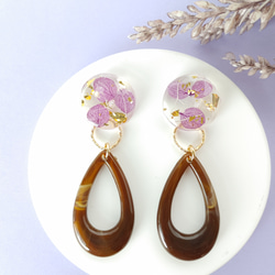 大ぶりピアス♥︎べっ甲ピアス　ポストピアス　ハンドメイドピアス ボディピアス 2G 0G 00G トレンド レトロ可愛い べっ甲柄 大ぶり