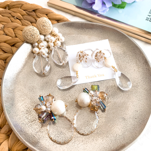 ♡⃝⃜送料無料‎⑅⃝ クリアフラワー×クリアドロップ ピアス ピアス 