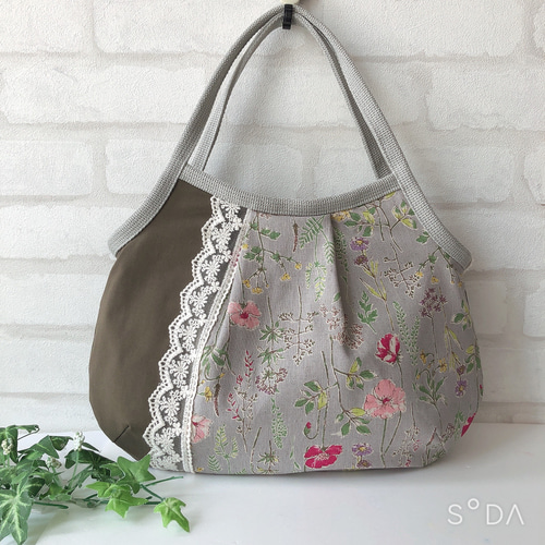 花柄刺繍のグラニーバッグ ☆可愛いグラニーバック 綿麻花柄☆ グラニーバッグ priere_ai 通販