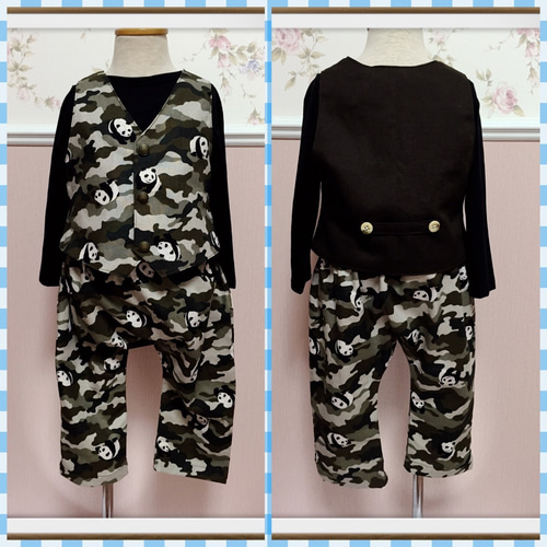 ☆ベスト＆サルエルパンツセット迷彩柄パンダちゃん柄 サイズ90～95  