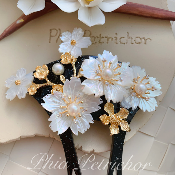 簪 和 K24GP 桜 かんざし バチ型  パール 簪 着物 髪飾り 留袖 着物 成人式 結婚式 卒業式 3枚目の画像