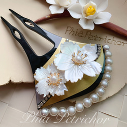 簪 和 K24GP 桜 かんざし バチ型  パール 簪 着物 髪飾り 留袖 着物 成人式 結婚式 卒業式 3枚目の画像