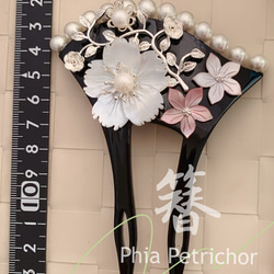 簪 和 K24GP 桜 かんざし バチ型  パール 簪 着物 髪飾り 留袖 着物 成人式 結婚式 卒業式 4枚目の画像