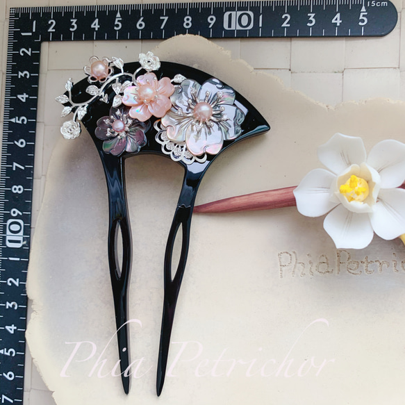 簪 和 K24GP 桜 かんざし バチ型  パール 簪 着物 髪飾り 留袖 着物 成人式 結婚式 卒業式 5枚目の画像