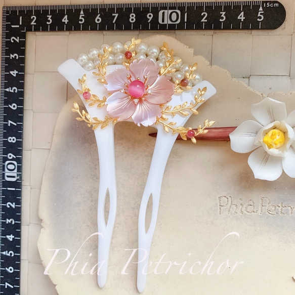 簪 和 K24GP 桜 かんざし バチ型  パール 簪 着物 髪飾り 留袖 着物 成人式 結婚式 卒業式 5枚目の画像