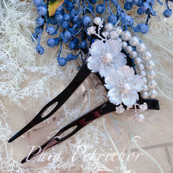 簪 和 桜 かんざし バチ型  パール 簪 着物 髪飾り 留袖 着物 成人式 結婚式 卒業式 3枚目の画像