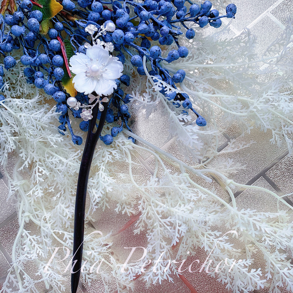 白蝶貝 かんざし パール 真珠 黒檀 一本 簪 留袖　結婚式　着物　浴衣 ヘアアクセサリー　成人式 ヘアピン　留袖 2枚目の画像