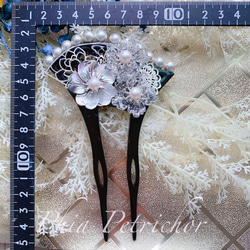 お正月 簪 和 K24GP 桜 かんざし バチ型  パール 簪 着物 髪飾り 留袖 着物 成人式 結婚式 卒業式 黒蝶貝 5枚目の画像