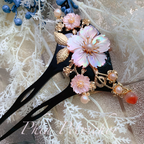 髪飾り 桜 かんざし バチ型 螺鈿 真珠母貝 パール W2503157簪 髪飾り 桜 かんざし バチ型 螺鈿 真珠母貝 パール 簪 - メルカリ