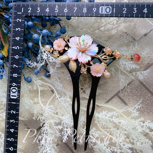 髪飾り 桜 かんざし バチ型 螺鈿 真珠母貝 パール 簪 髪飾り 桜 かんざし バチ型 螺鈿 真珠母貝 パール 簪 - メルカリ