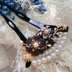 オーロラ　簪 和 K24GP 桜 かんざし バチ型  パール 簪 着物 髪飾り 留袖 着物 成人式 結婚式 卒業式 2枚目の画像