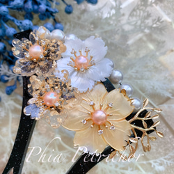 お正月 簪 和 K24GP 桜 かんざし バチ型  パール 簪 着物 髪飾り 留袖 着物 成人式 結婚式 卒業式 3枚目の画像