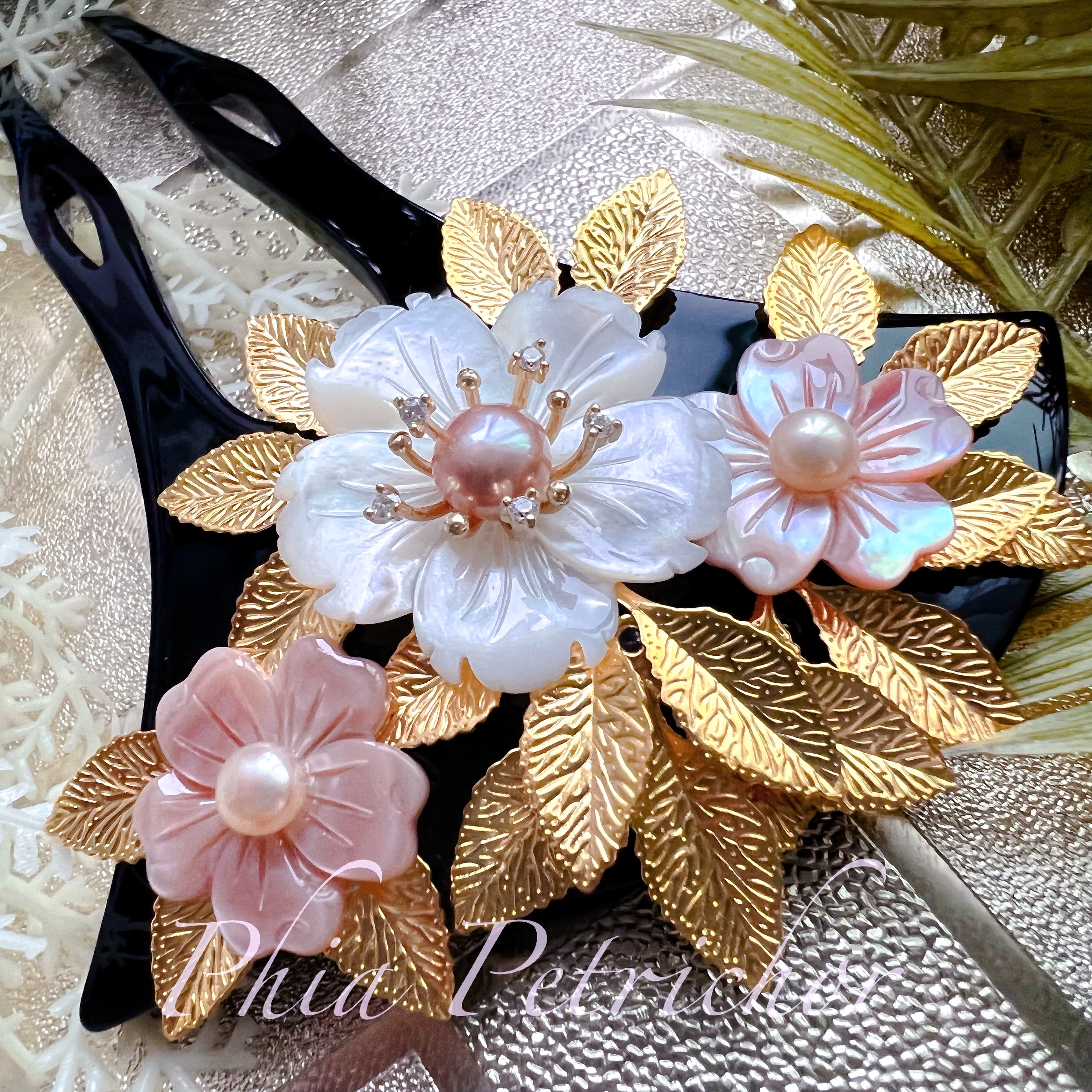 簪 和 K24GP 桜　かんざし バチ型  パール 簪 着物 髪飾り 留袖 着物 成人式 結婚式 卒業式