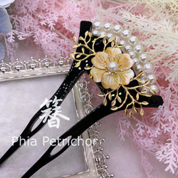 簪 和 K24GP 桜 かんざし バチ型  パール 簪 着物 髪飾り 留袖 着物 成人式 結婚式 卒業式 2枚目の画像