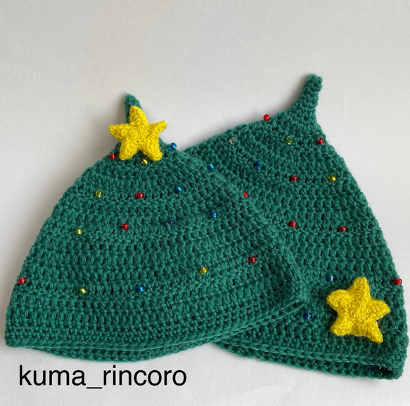 【再販】クリスマスツリー帽子としても使えるどんぐり帽子　グリーン 1枚目の画像