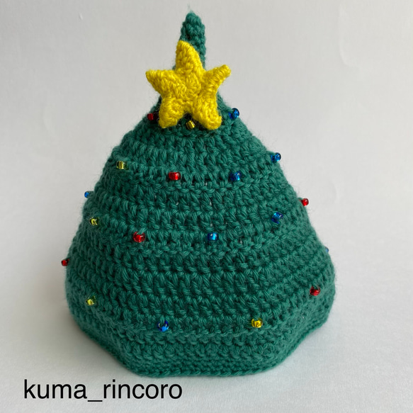 【再販】クリスマスツリー帽子としても使えるどんぐり帽子　グリーン 2枚目の画像