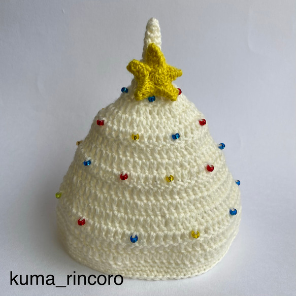 【再販】クリスマスツリー帽子にもなるどんぐり帽子　ホワイト 2枚目の画像