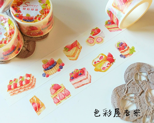 1個入 苺と甘いケーキ達/海外 マスキングテープ 7m 色彩屋吉宗