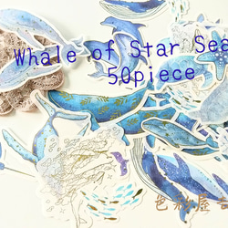 再販４✩約５０枚入　(箔押し)星海の鯨/海外 mixフレークシール　色彩屋吉宗 1枚目の画像