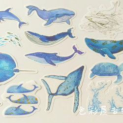 再販４✩約５０枚入　(箔押し)星海の鯨/海外 mixフレークシール　色彩屋吉宗 3枚目の画像