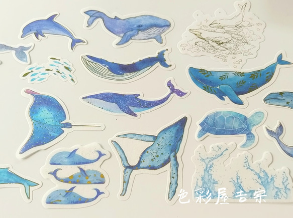 再販４✩約５０枚入　(箔押し)星海の鯨/海外 mixフレークシール　色彩屋吉宗 3枚目の画像