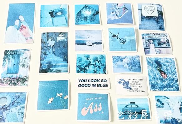 再販２✩約５０枚入　青の世界/海外 mixフレークシール　色彩屋吉宗 2枚目の画像