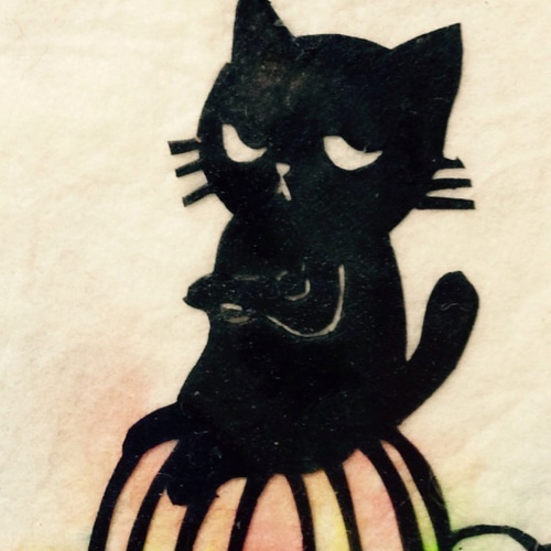 ■なな■クリーブ　猫ちゃんの絵 ミニ切り絵:なまいき猫ちゃんthankyou 1 切り絵 ナツさん@助太刀