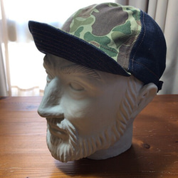 ＜受注製作＞岡山産セルビッチデニム×ダックカモ cycle cap サイクルキャップ（希望サイズで作ります） 4枚目の画像