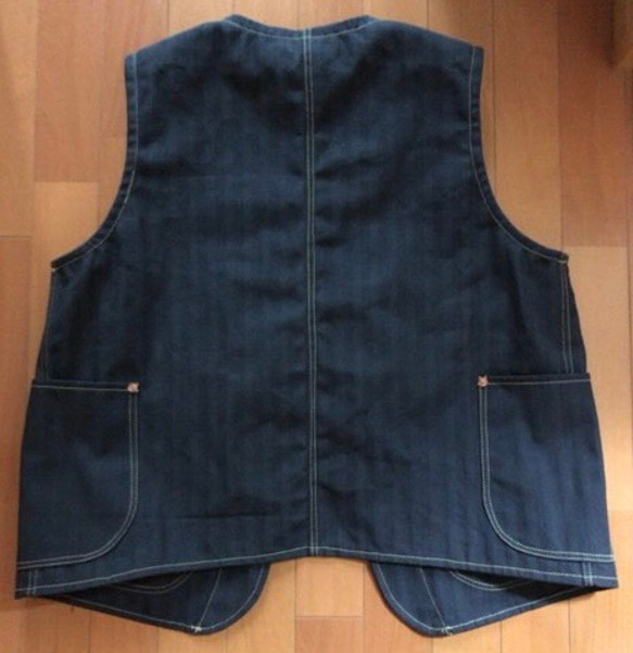 ＜受注製作＞デッドストック綿麻ヘリンボーンwork vest 2枚目の画像