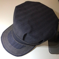 ＜受注製作＞デッドストック綿麻ヘリンボーンwork cap ワークキャップ（希望サイズで作ります。） 1枚目の画像